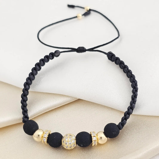 Pulsera H. Bola De Fuego - Circonias Cristal - #6 Negra