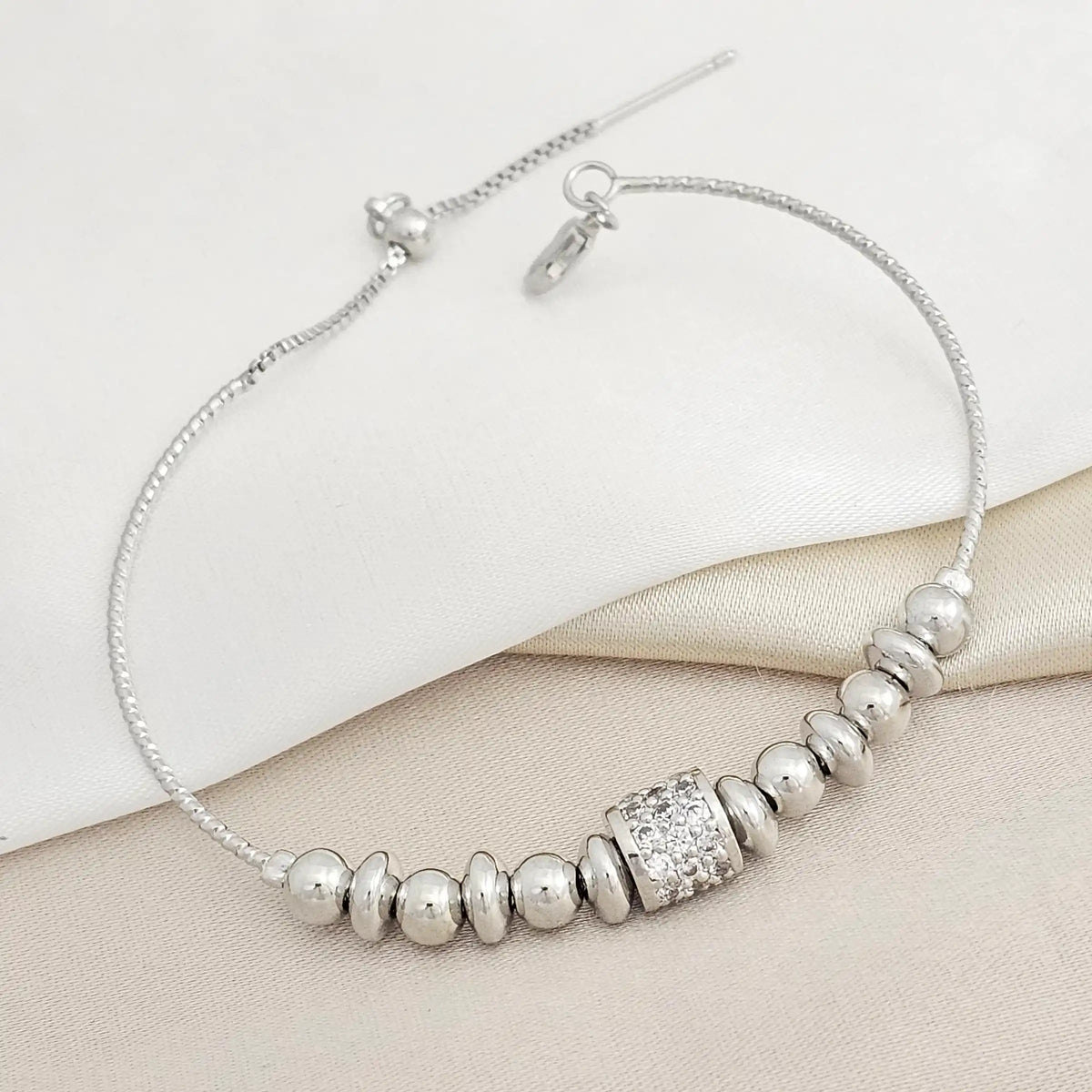Pulsera  H.Tubo Circonias Balines #5 Punto Aguja Plateado Rf K8283
