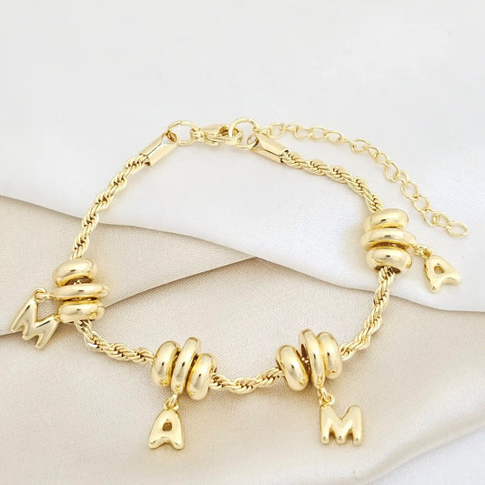 Pulsera Lazo Con Dijes Palabra Mama Extensor Dorado Rf K7723