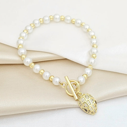 Pulsera Perlas Y Balines Con Dije Cara De Serpiente Rf K5748