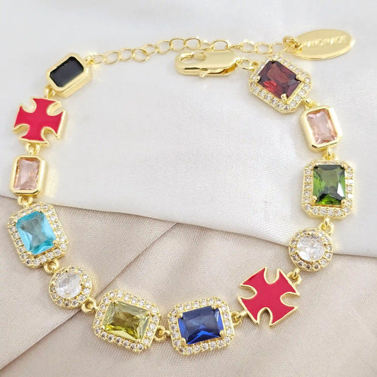Pulsera Piedras Preciosas De Colores Con Extensor Dorado Rf K8146