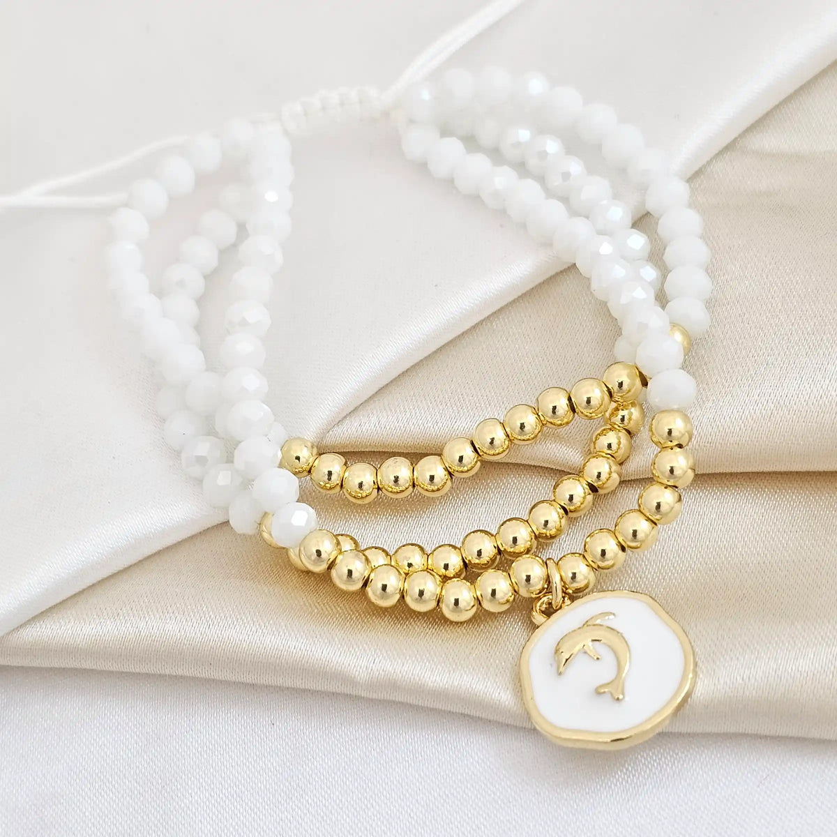 Pulsera Piedras Preciosas Y Balines Con Dije Delfin Rf K4963