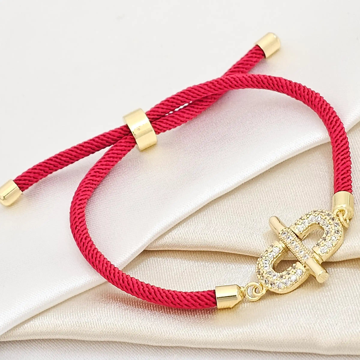 Pulsera Roja Ajustable C / Herraje Fashion Dorad