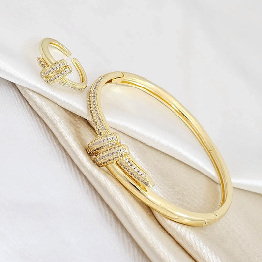 Pulsera Y Anillo Con Circon Dorado Rf K4255