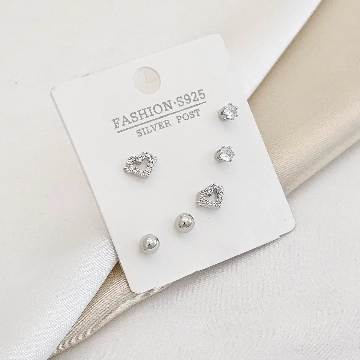 Set Tres Topos Corazon Con Alas Plateado Rf K2986