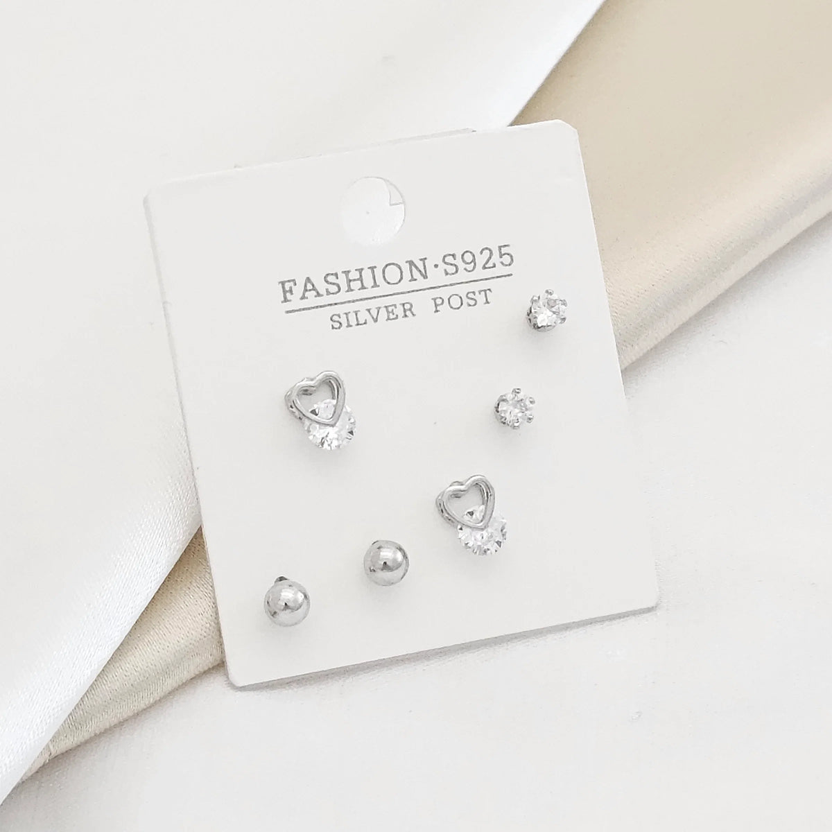 Set Tres Topos Corazon Diamante Plateado Rf K2980