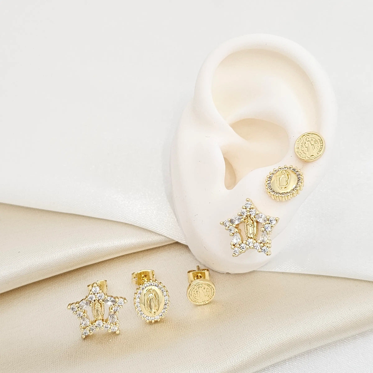 Set Tres Topos San Benito Virgen Y Estrella Dorado Rf K7253