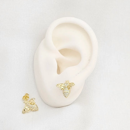 Topo Abeja Con Corazones Y Circones Dorado Rf K6515