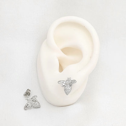 Topo Abeja Con Corazones Y Circones Plateado Rf K6516