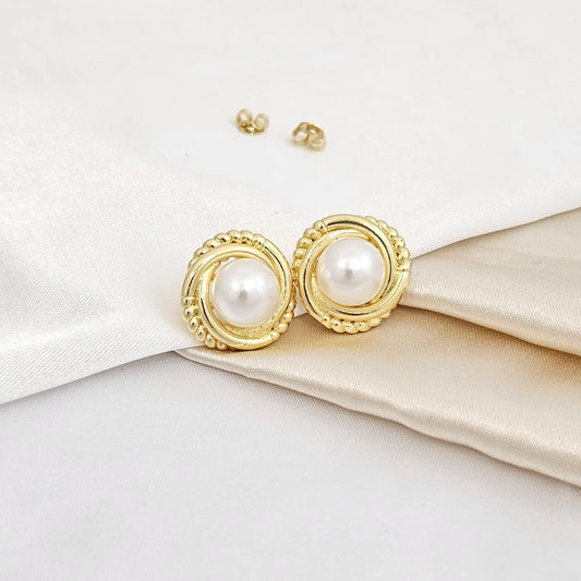 Topo Doble Aros Con Perla Dorado Rf K5167