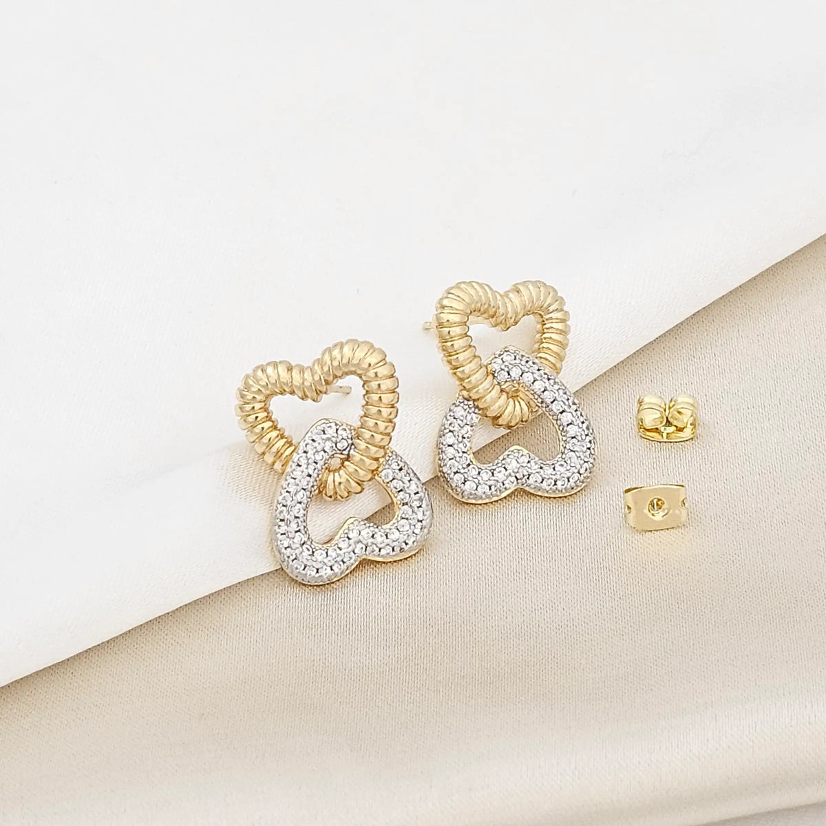 Topo Doble Corazon Rayado Dorado Y Plateado Rf K5343