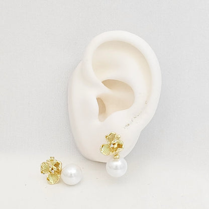 Topo Flor Y Libelula Dorado Con Perla Rf K7587