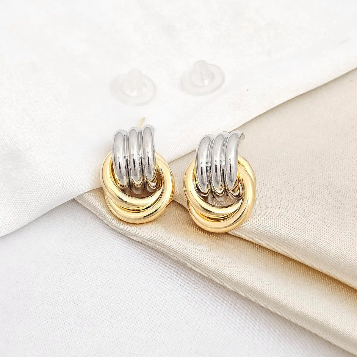 Topo Lineas Pequeñas Plateado Doble Aros Dorado Rf K5223