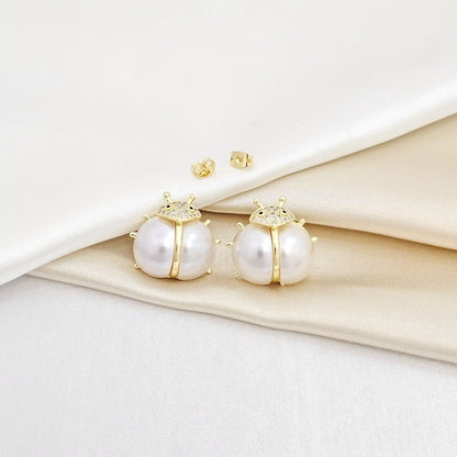 Topo Mariquita Grande Con Perla Dorado Rf K6955