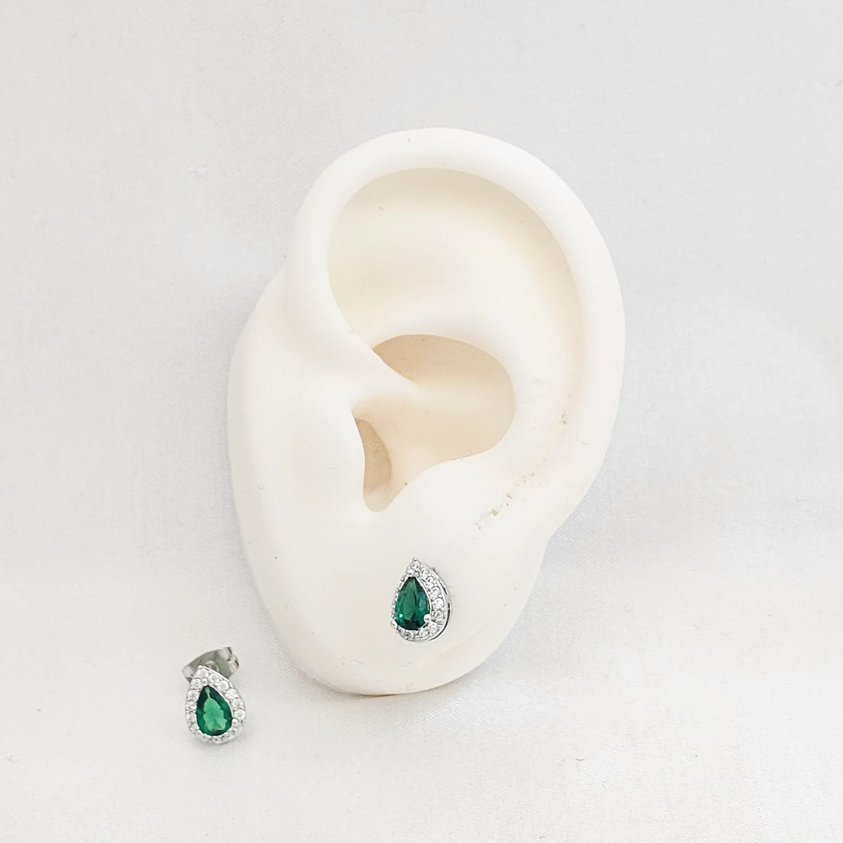 Topo Mini Gota Plateado Circon Verde Rf K7175