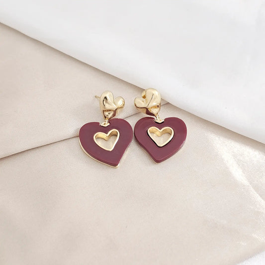 Topo Triple Corazon Nacar Vinotinto Dorado Rf K8248