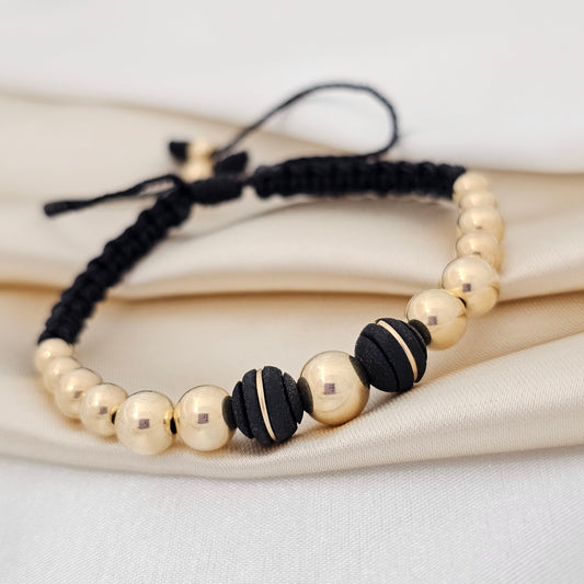 PULSERA GOLD MACRAME  BALIN # 8-7-6-5 NEGRA