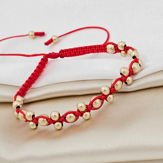 PULSERA GOLD MACRAME  # 4 - 5 / INTERCALDO ROJA