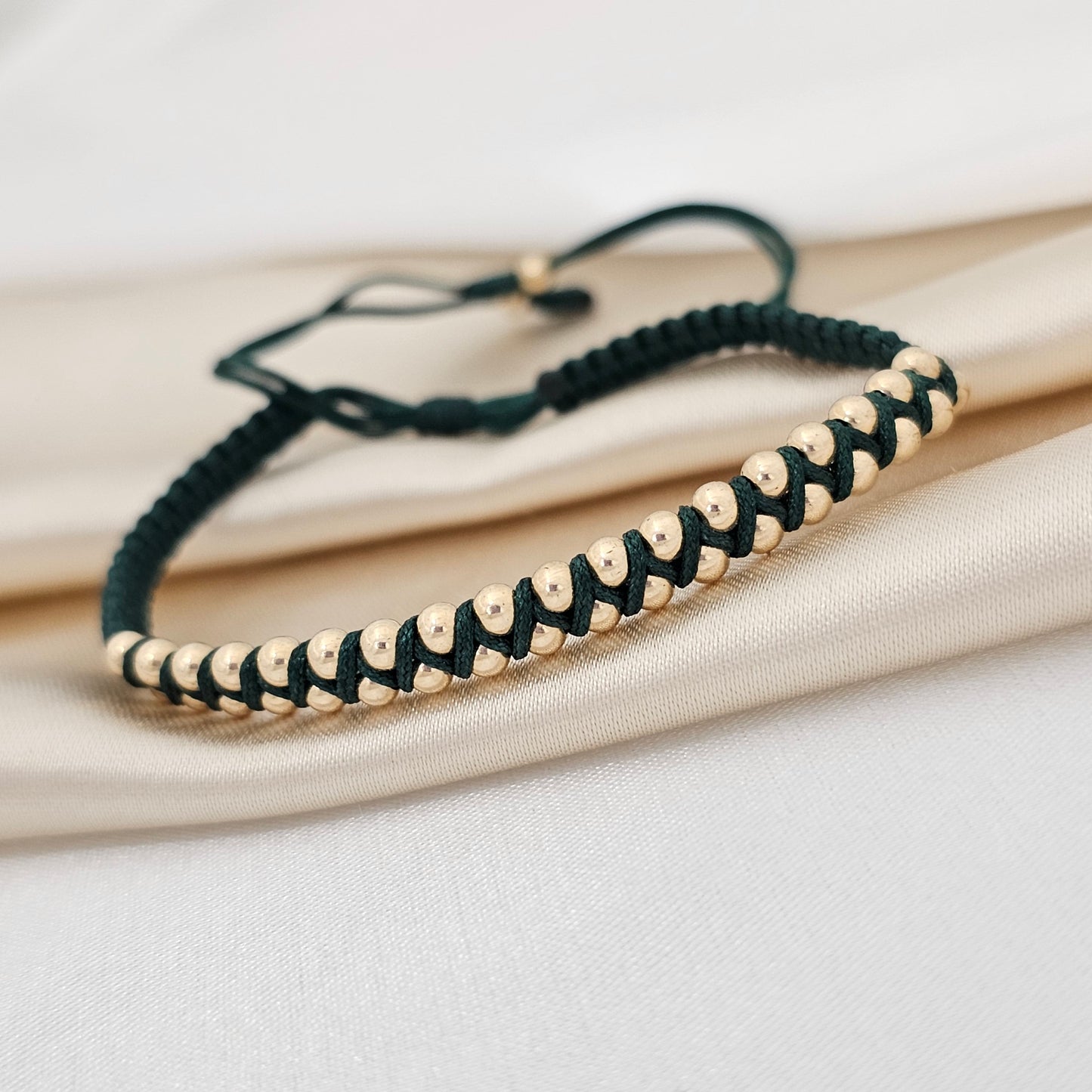 PULSERA GOLD  MACRAME  # 3 MULTIBALIN VERDE MILITAR