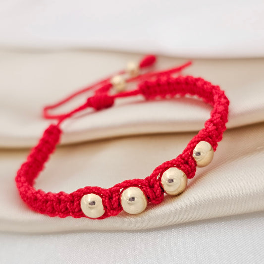 PULSERA GOLD  MACRAME  #6 ROJA