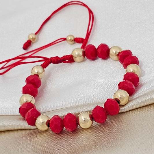 PULSERA GOLD #7 RONDEL ROJA