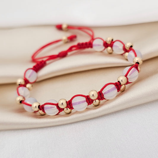 PULSERA GOLD MACRAME #4 OPALO #6 ROJO